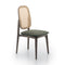 Plume Dining Chair  option 5320 Damaris Sage / 9326 Pelle Plus Ottanio Leather Piping / Vienna Cane / Grey Ash Wood