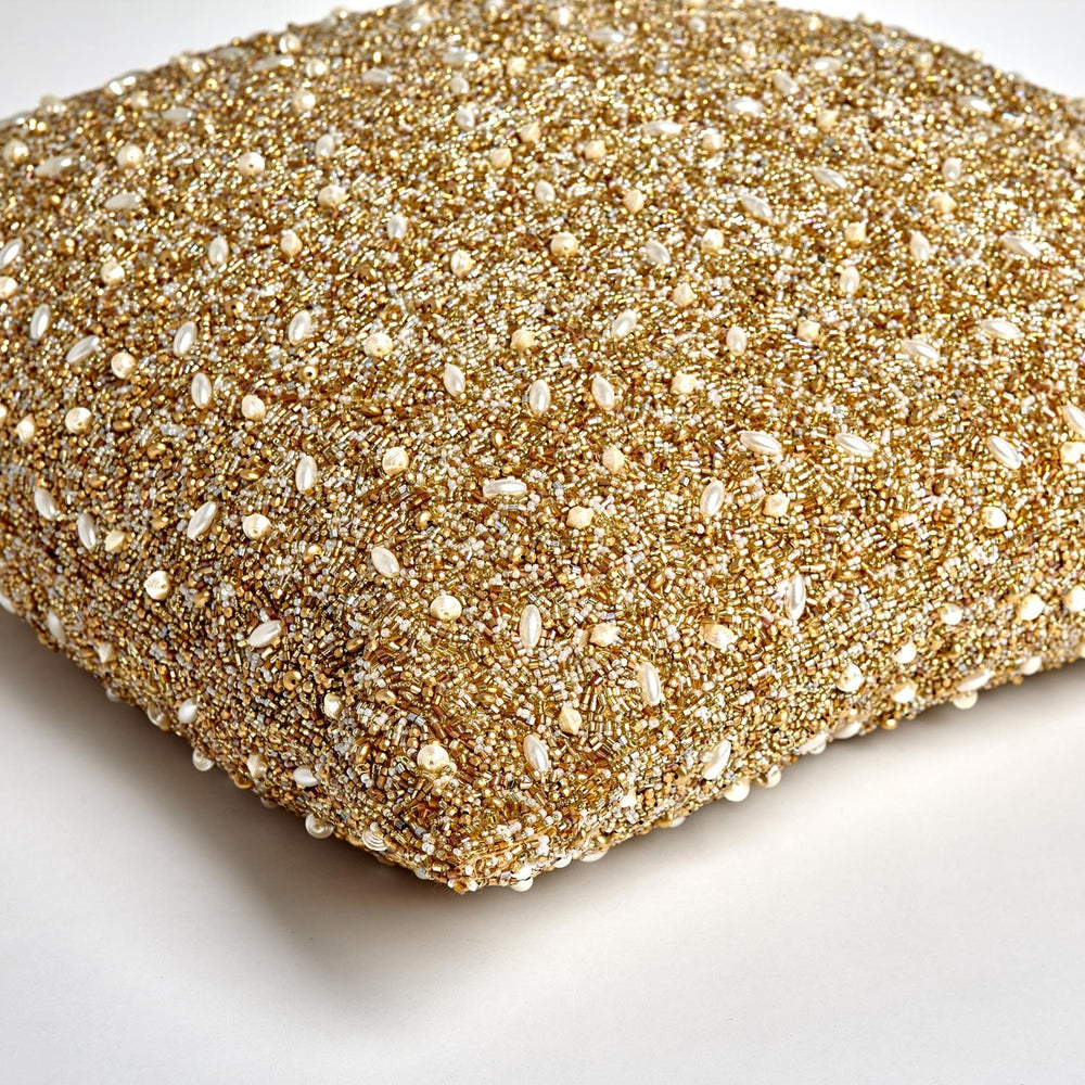 Golden Beaded Shag Throw Pillow