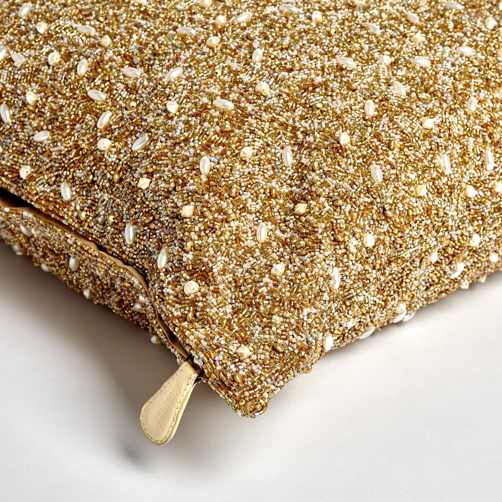 Golden Beaded Shag Throw Pillow
