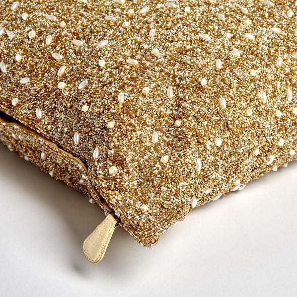 Golden Beaded Shag Throw Pillow