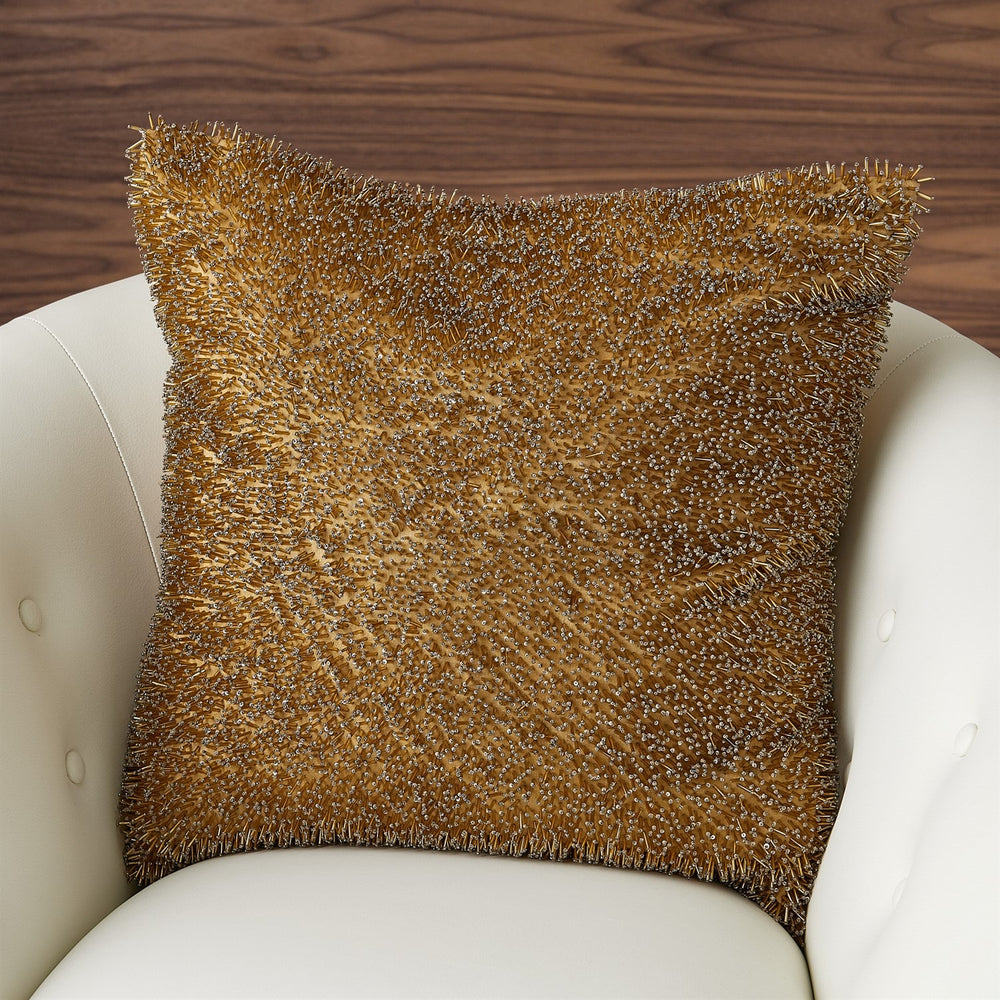 Golden Beaded Throw Pillow