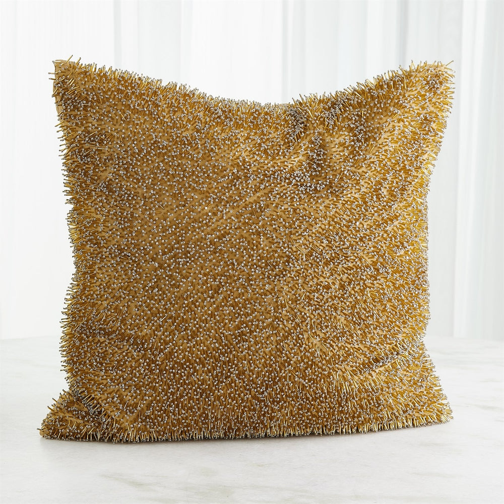 Golden Beaded Throw Pillow