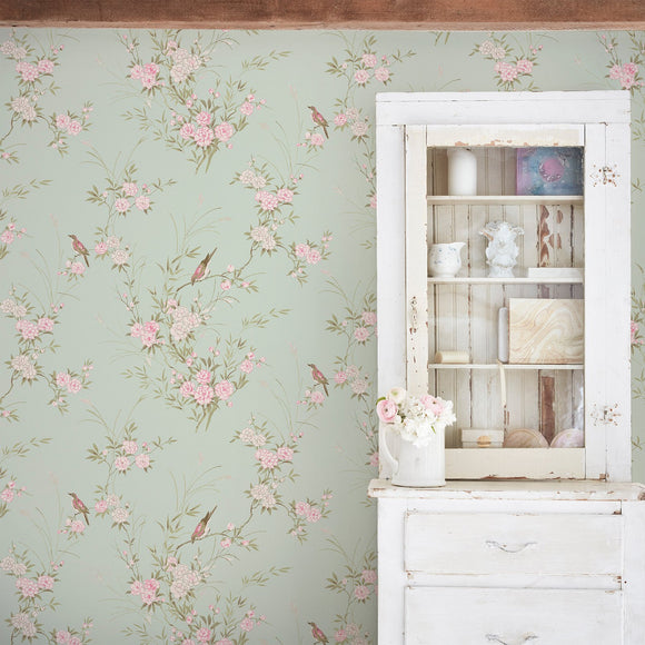 Rachel Ashwell Bird Chinoiserie Blue Gold Wallpaper