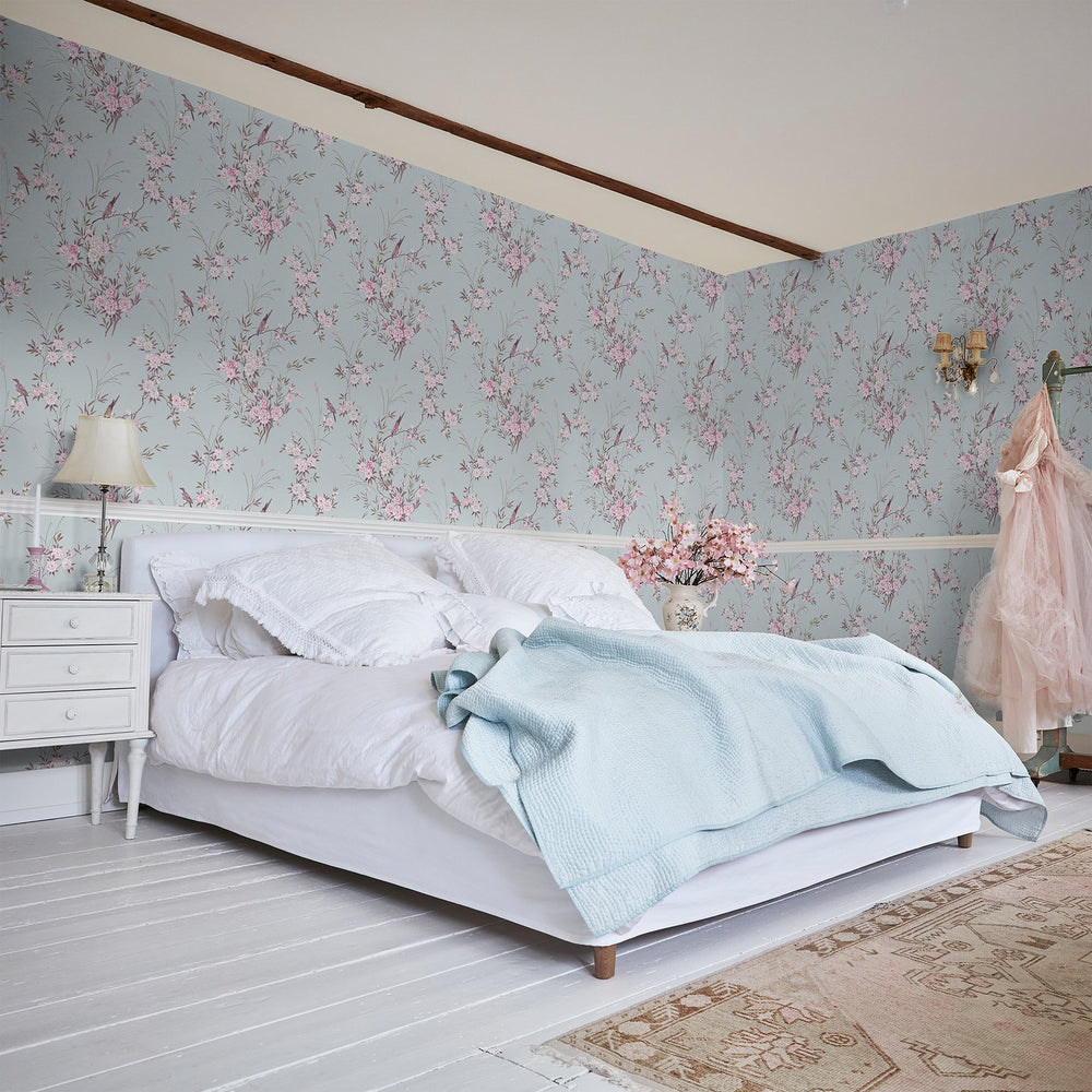 Rachel Ashwell Bird Chinoiserie Blue Gold Wallpaper