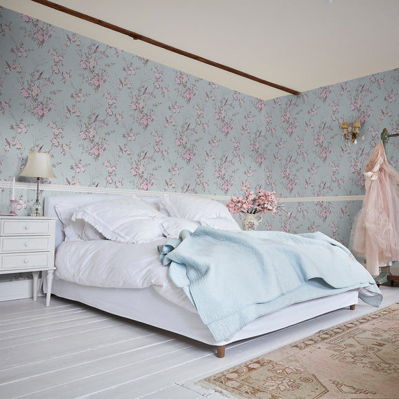 Rachel Ashwell Bird Chinoiserie Blue Gold Wallpaper