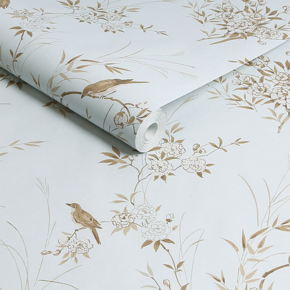 Rachel Ashwell Bird Chinoiserie Blue Gold Wallpaper