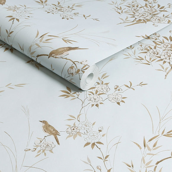 Rachel Ashwell Bird Chinoiserie Blue Gold Wallpaper