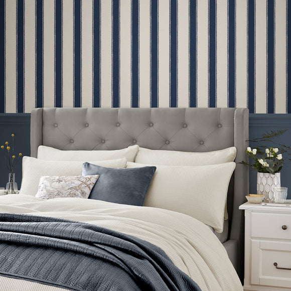 Laura Ashley Laura Ashley Denwick Stripe Midnight Seapsray  Wallpaper