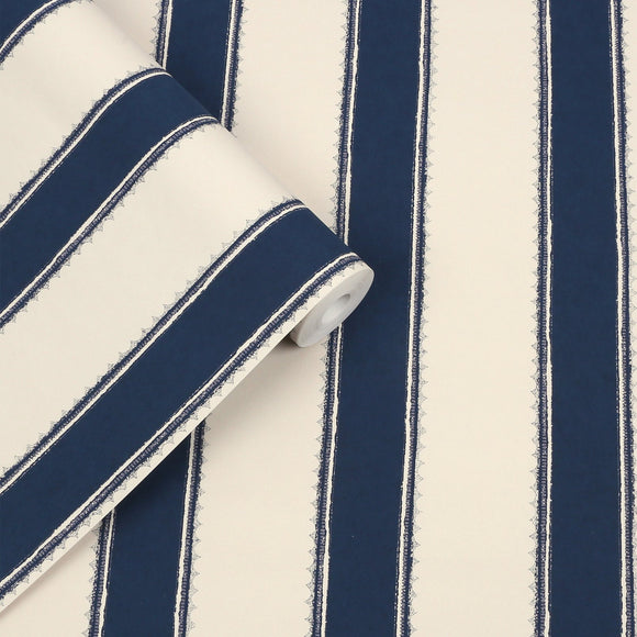 Laura Ashley Laura Ashley Denwick Stripe Midnight Seapsray  Wallpaper