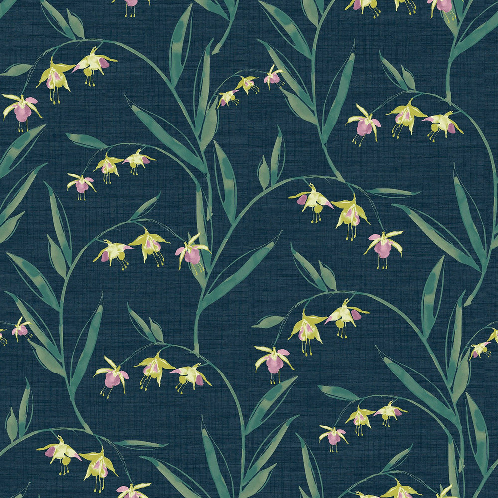 Laura Ashley Fulwell Fuchsia Midnight Seaspray  Wallpaper