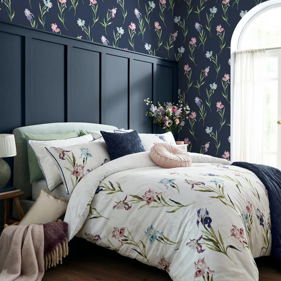 Laura Ashley Laura Ashley Hawling Irises Midnight Seaspray  Wallpaper