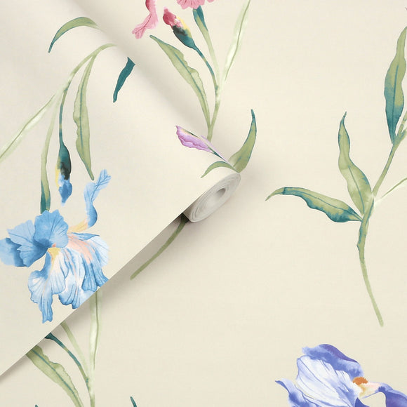 Laura Ashley Laura Ashley Hawling Irises Midnight Seaspray  Wallpaper