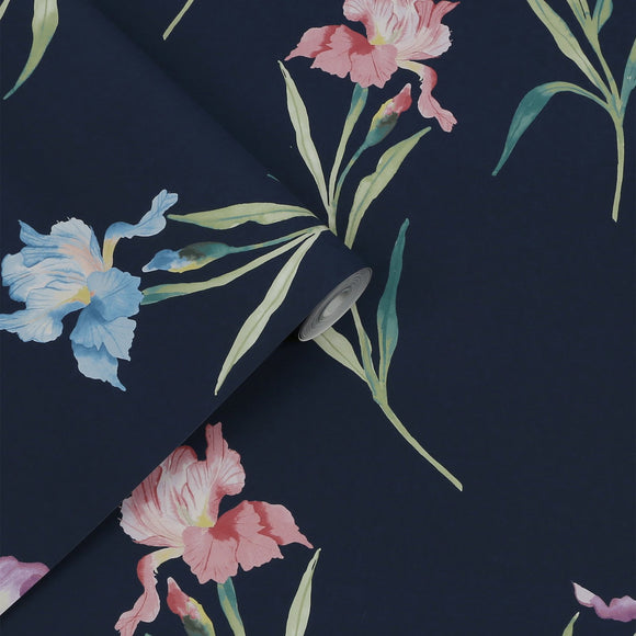Laura Ashley Laura Ashley Hawling Irises Midnight Seaspray  Wallpaper