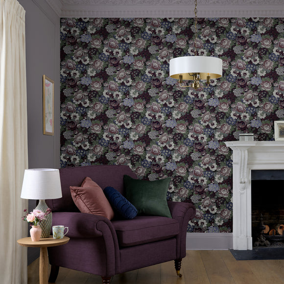 Laura Ashley Honnington Peonies Wallpaper Blackberry Purple Wallpaper