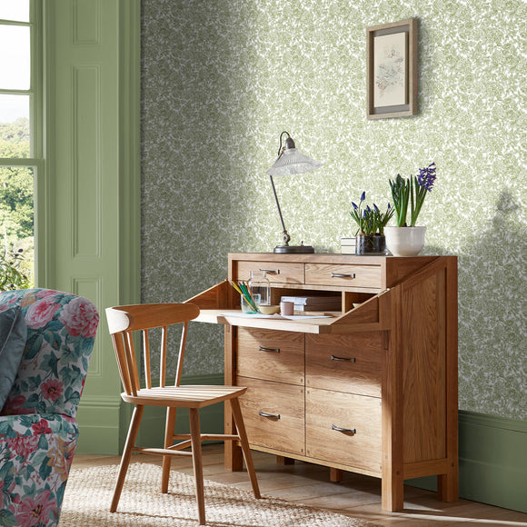 Laura Ashley Louise Wallpaper Moss Green Wallpaper