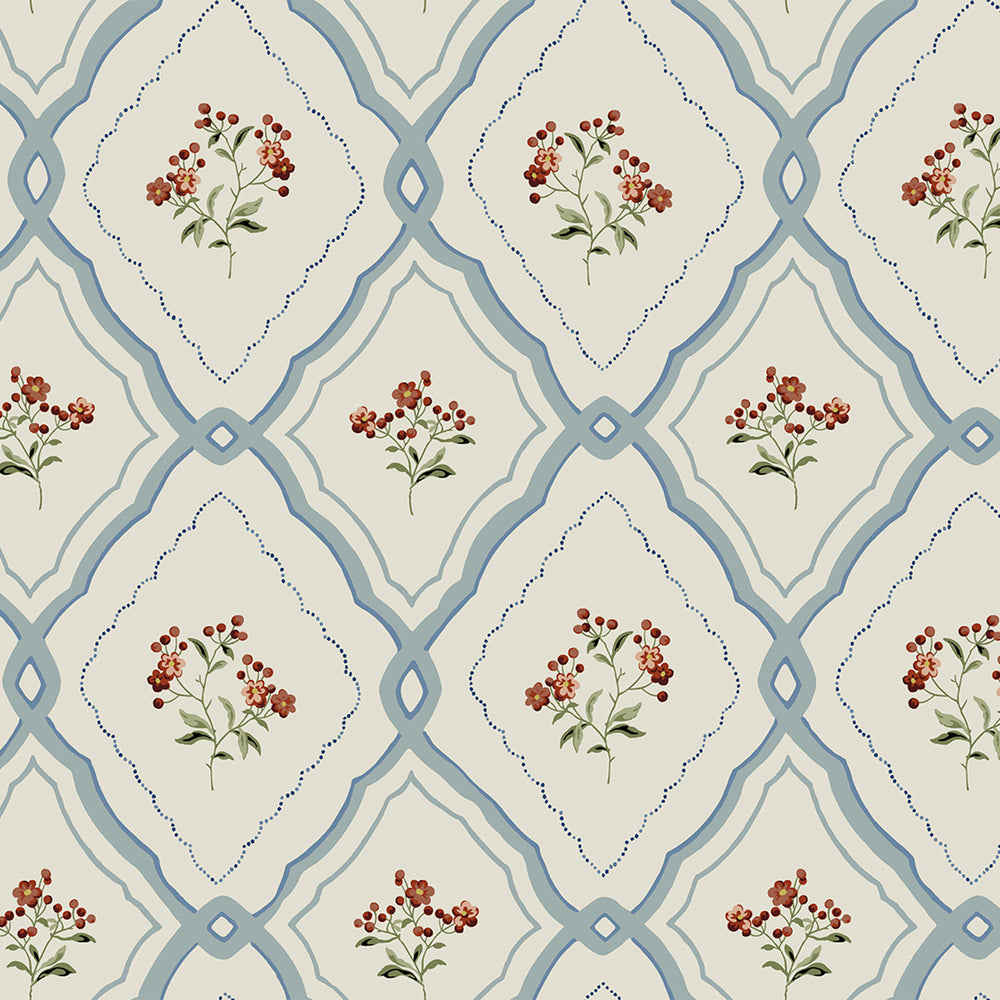Laura Ashley Pinford Trellis Pale Seaspray Blue Wallpaper Sample Swatch