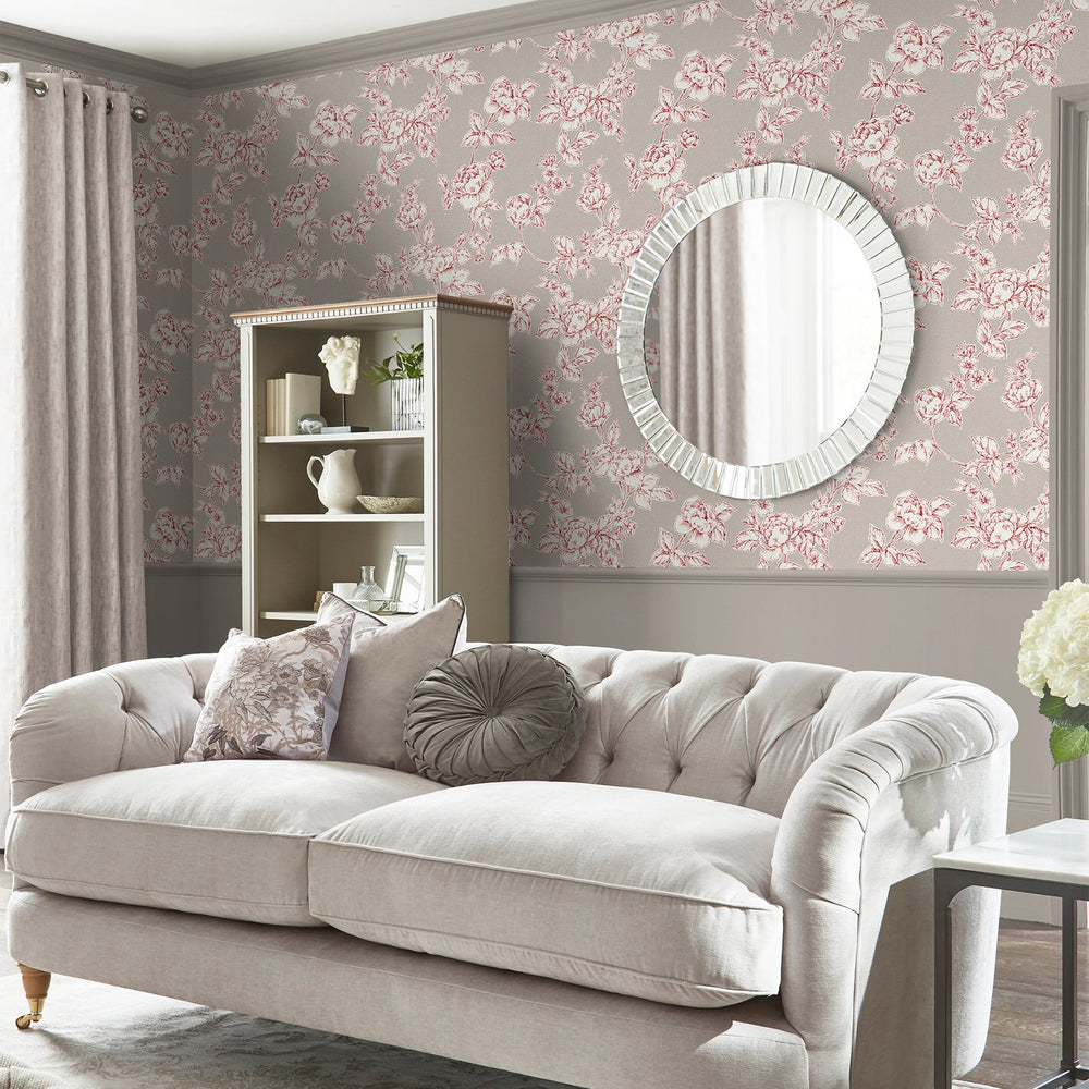 Laura Ashley Pollington Roses Dark Dove Grey  Wallpaper