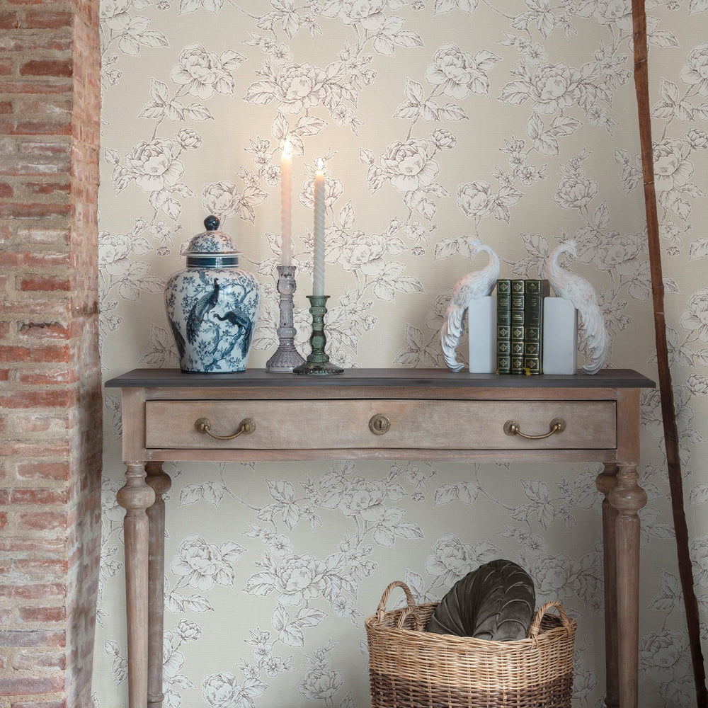Laura Ashley Pollington Roses Dark Dove Grey  Wallpaper