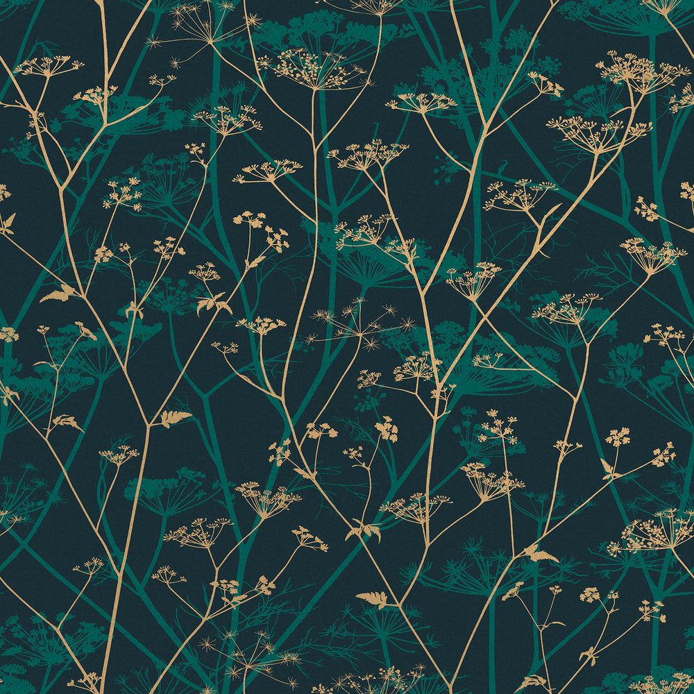 Clarissa Hulse Wild Chervil Kingfisher and Gold Wallpaper
