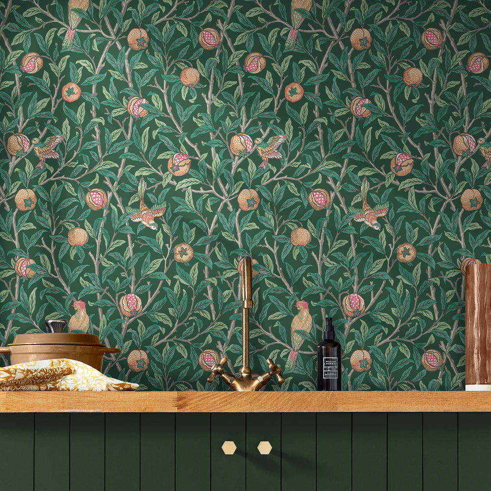 William Morris Bird & Pomegranate Charcoal Wallpaper