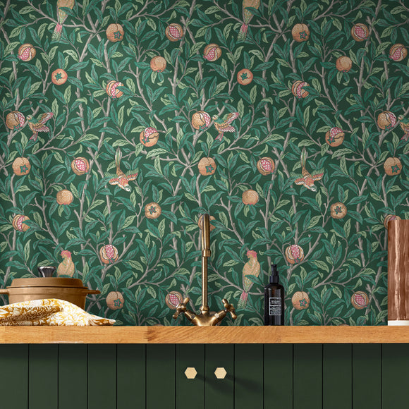 William Morris Bird & Pomegranate Charcoal Wallpaper