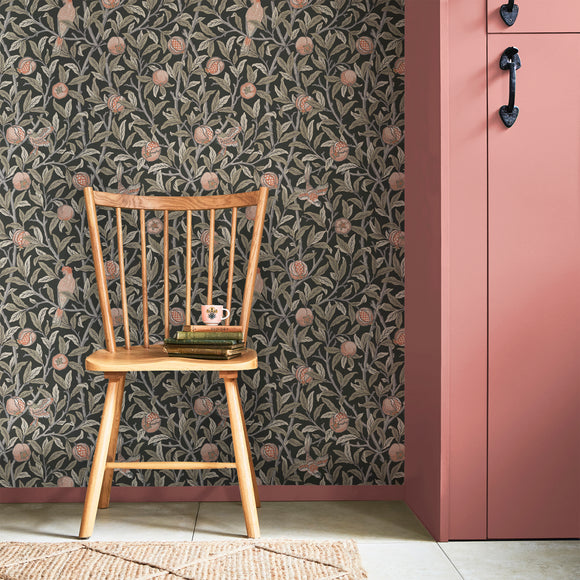 William Morris Bird & Pomegranate Charcoal Wallpaper