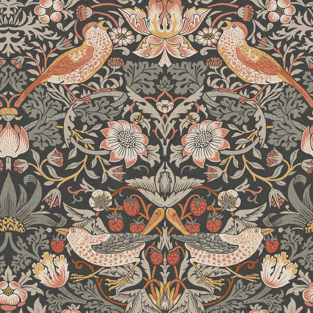 William Morris Strawberry Thief Charcoal Wallpaper Sample Swatch