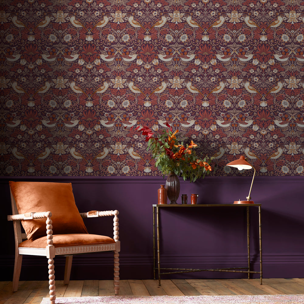 William Morris Strawberry Thief Charcoal Wallpaper