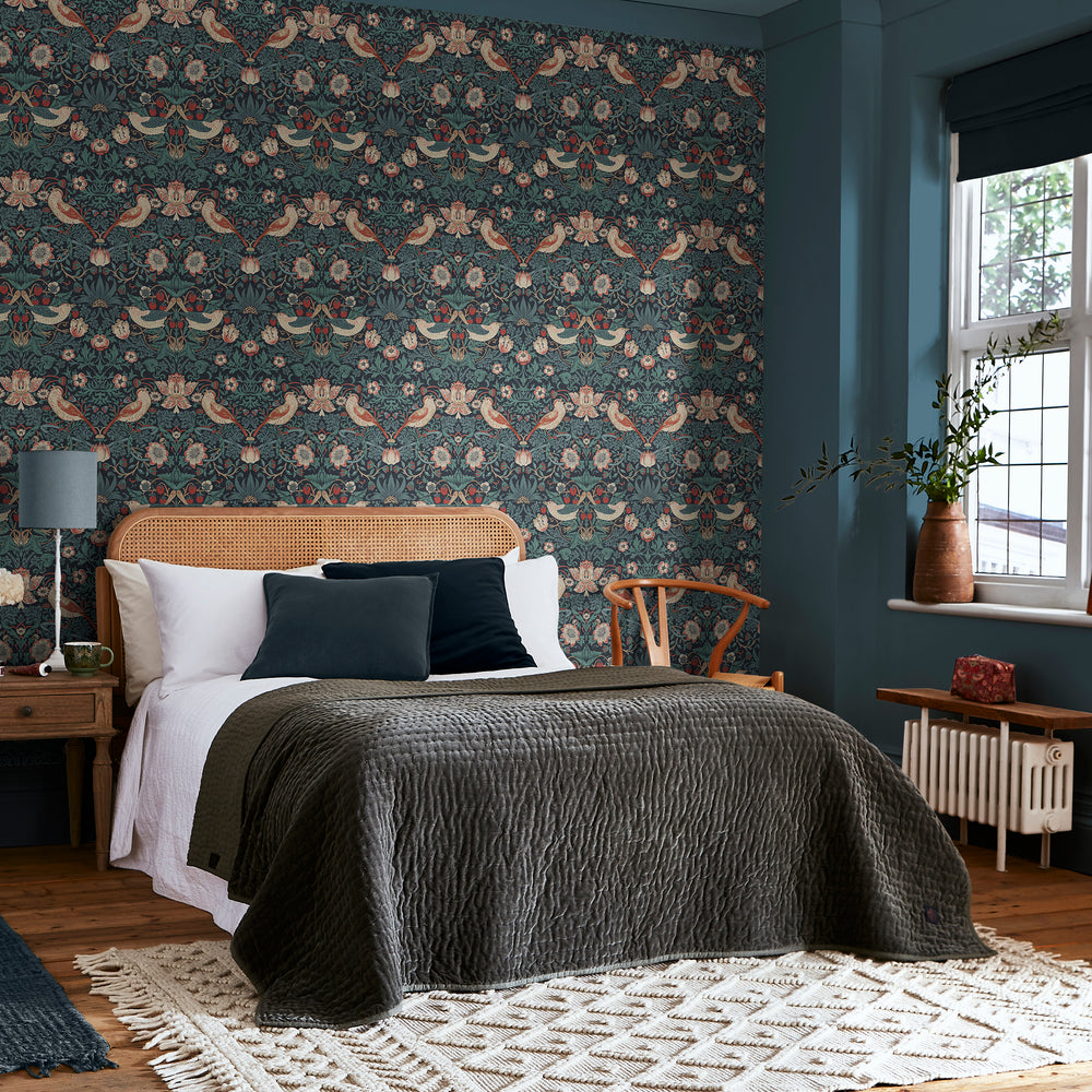 William Morris Strawberry Thief Charcoal Wallpaper