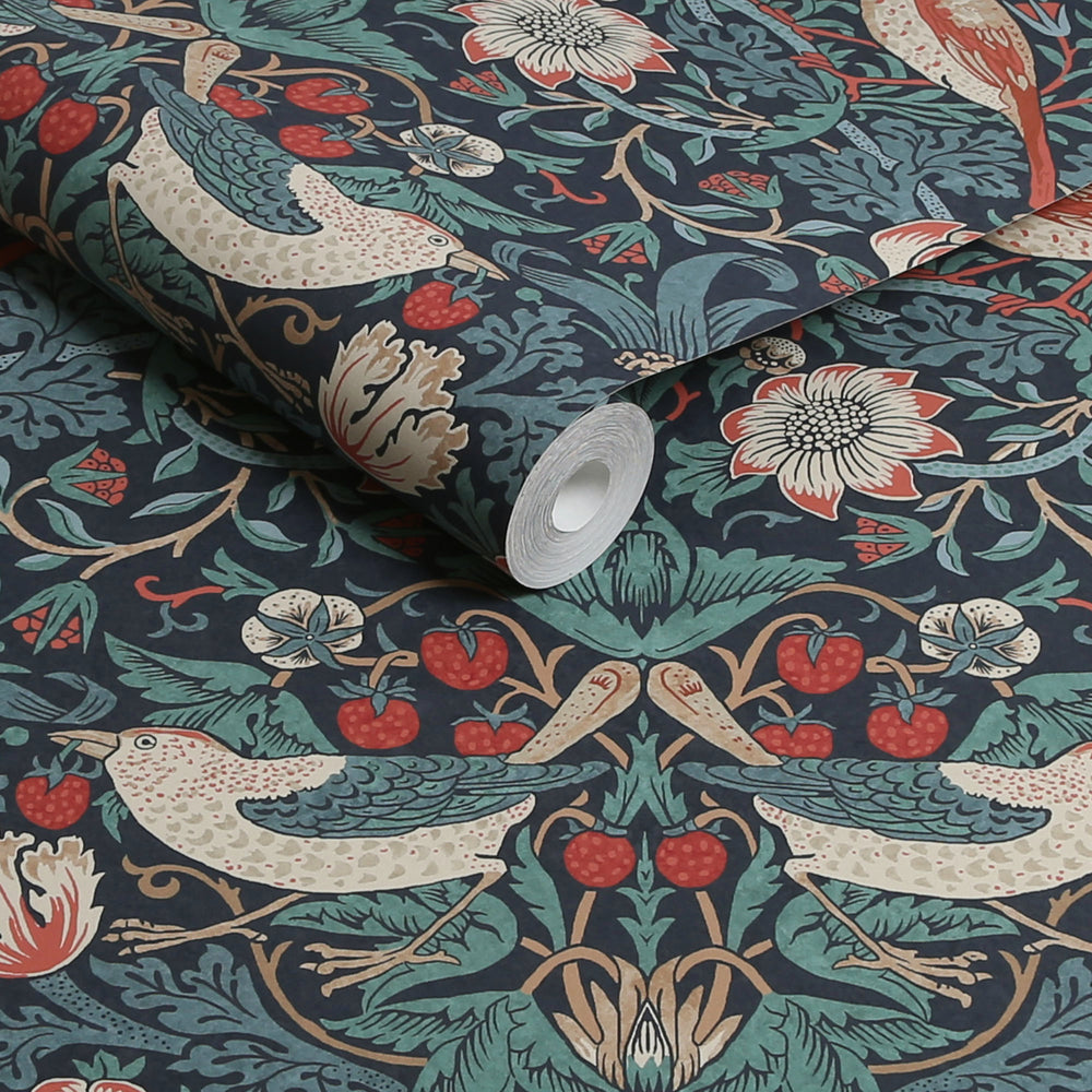 William Morris Strawberry Thief Charcoal Wallpaper