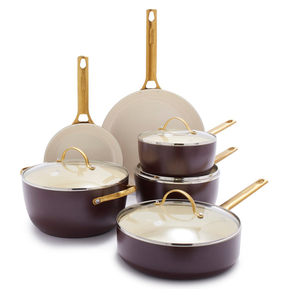 Reserve Ceramic Nonstick 10 and 12 Frypan Set, Cream with Gold-Tone
