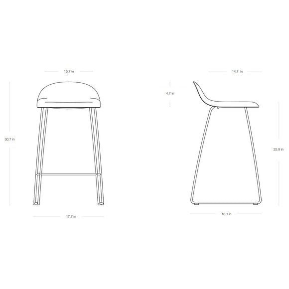 GUBI 3D Non Upholstered Bar and Counter Stool - Sledge Base