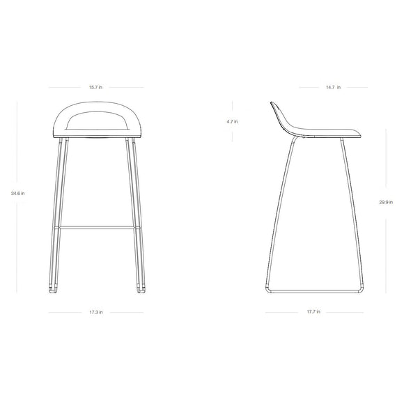 GUBI 3D Non Upholstered Bar and Counter Stool - Sledge Base