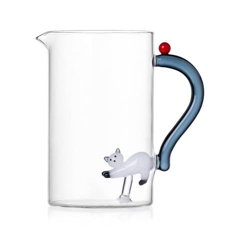 Tabby Cat White Cat With Smoke Tail and Berry Jug