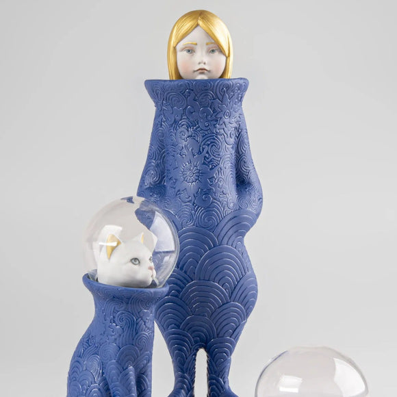 Cosmic Girl and Cat Sculpture