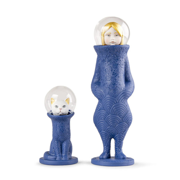 Cosmic Girl and Cat Sculpture