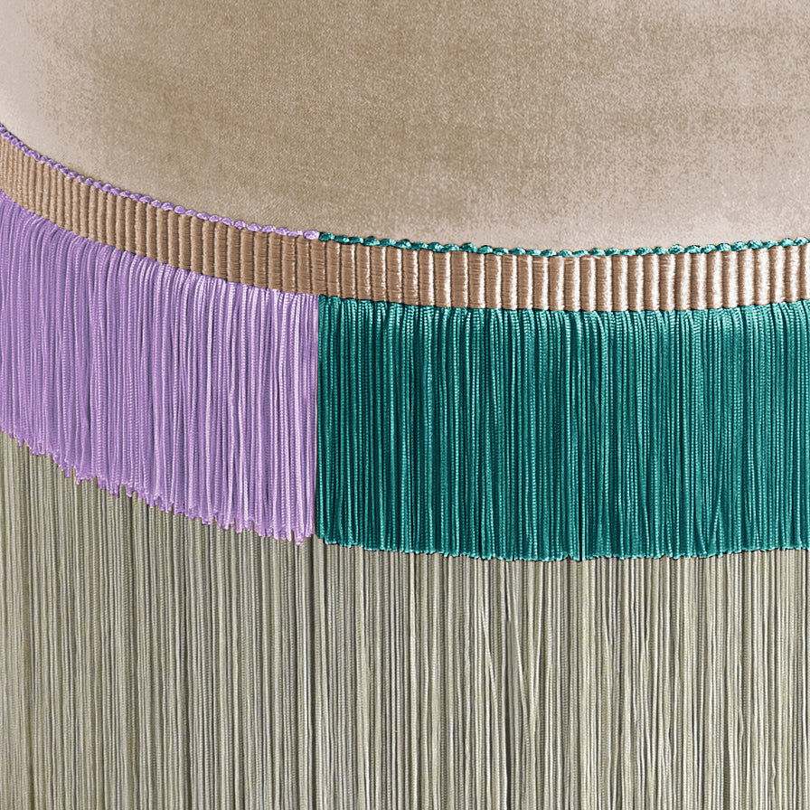 Beige Line Fringe Pouf