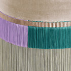 Beige Line Fringe Pouf