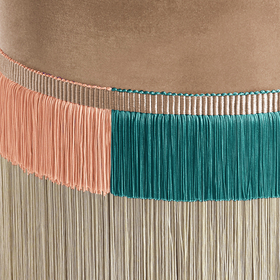 Beige Line Fringe Pouf