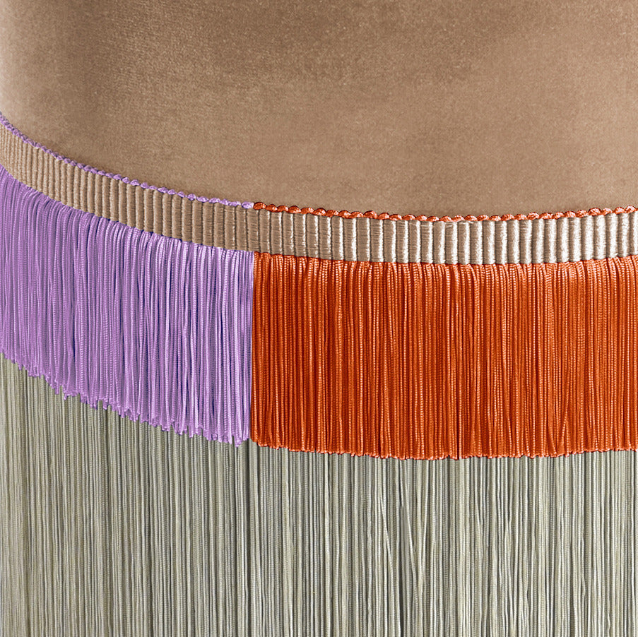 Beige Line Fringe Pouf