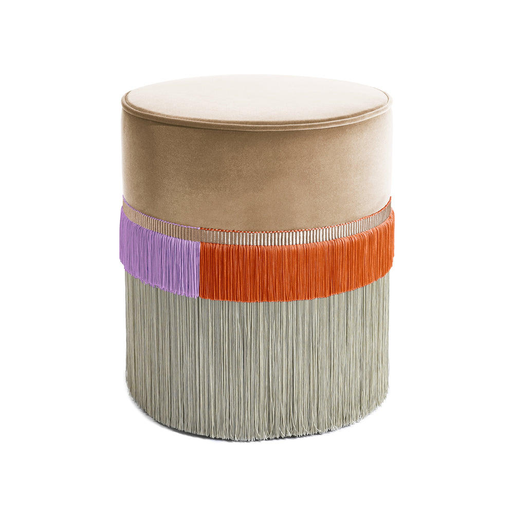 Beige Line Fringe Pouf