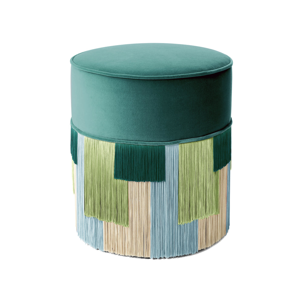 Geo Stripe Fringe Pouf