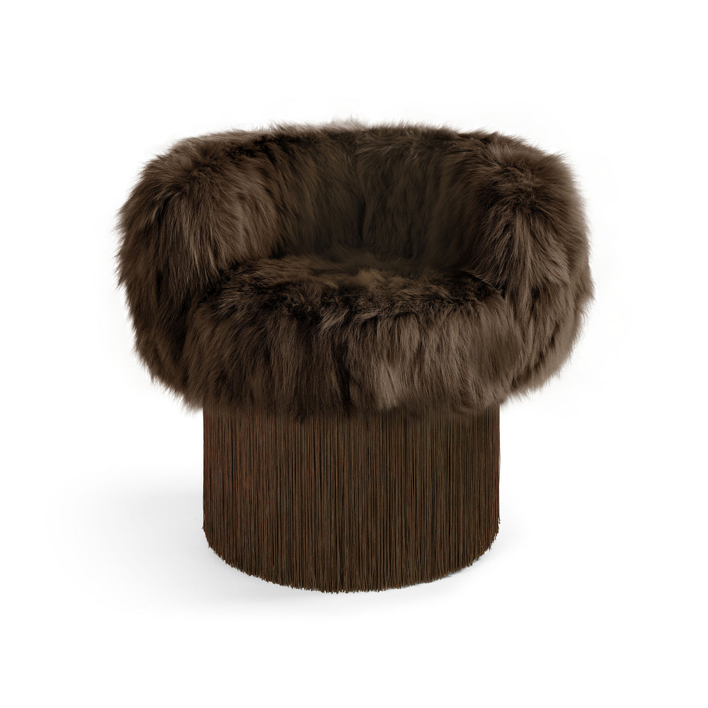 Fur Pirouette Swivel Fringe Armchair