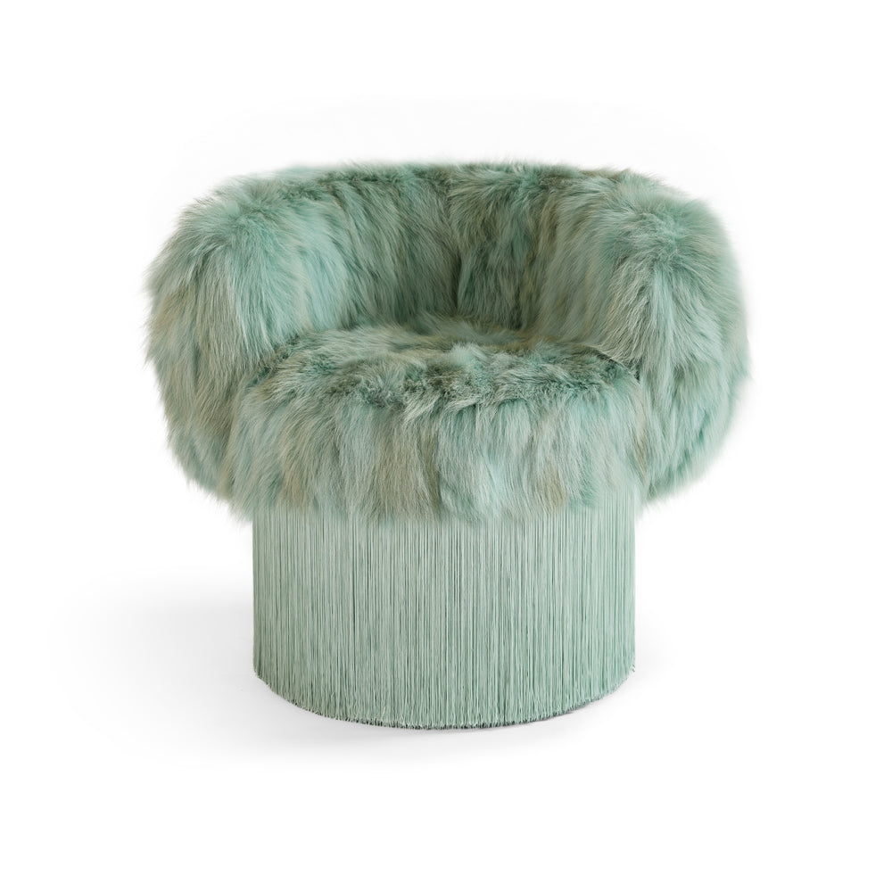 Fur Pirouette Swivel Fringe Armchair