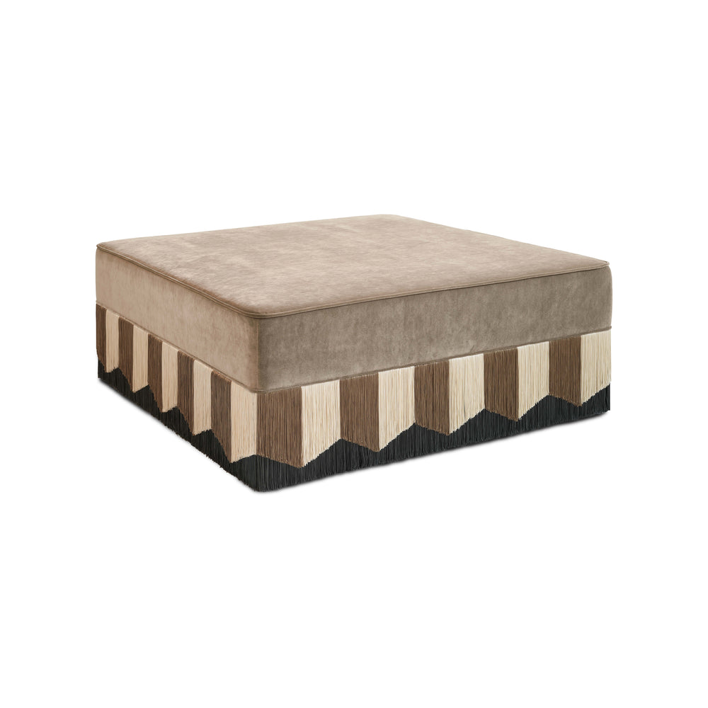 Plisse Square Fringe Pouf