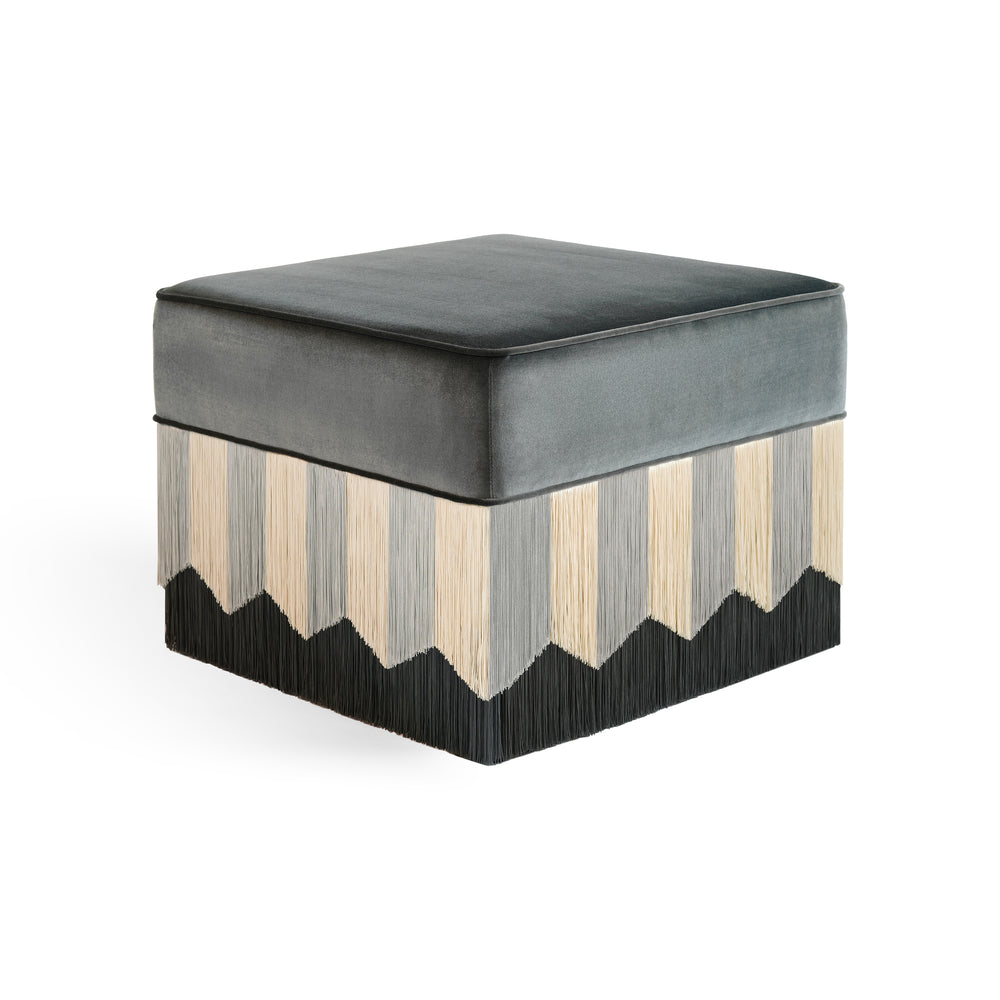 Plisse Square Fringe Pouf