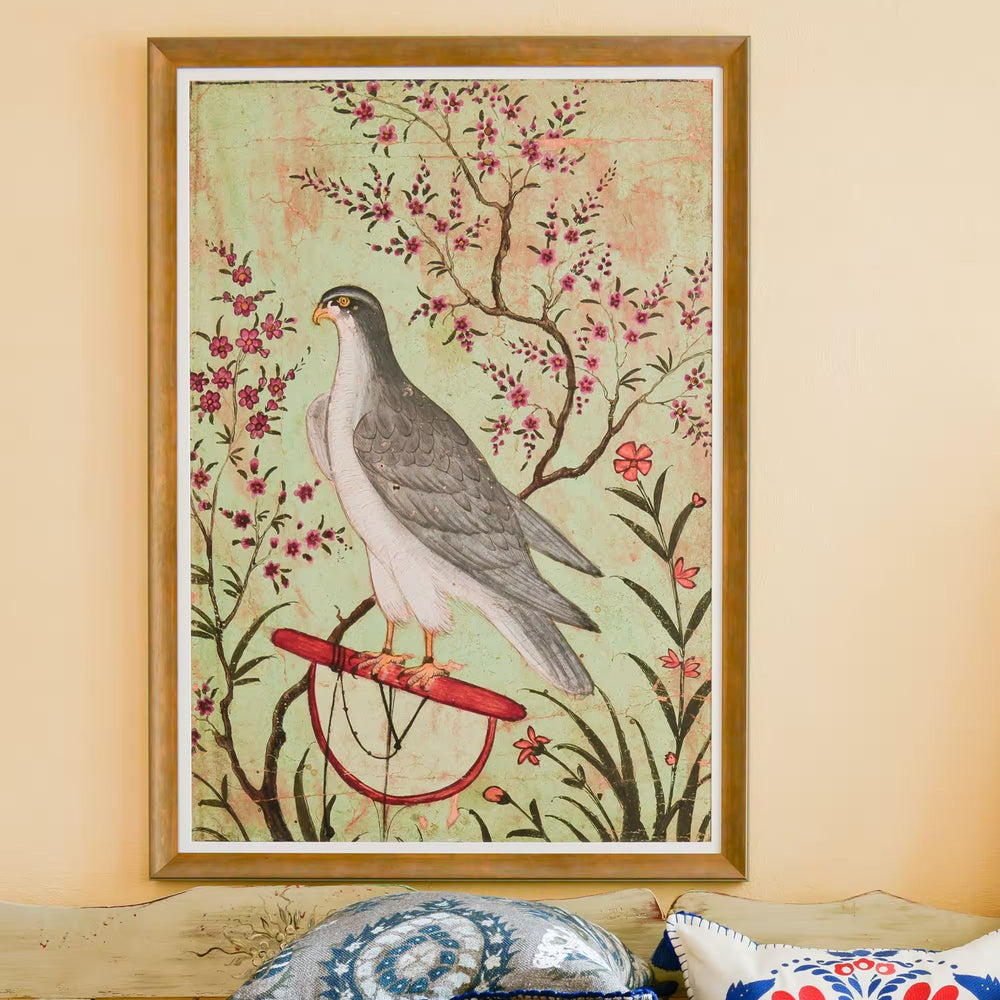 Falcon on a Perch Framed Art