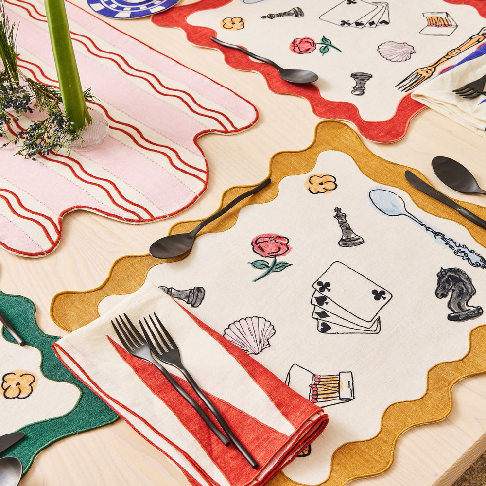 Backgammon Embroidered Linen Napkin (Set of 4)