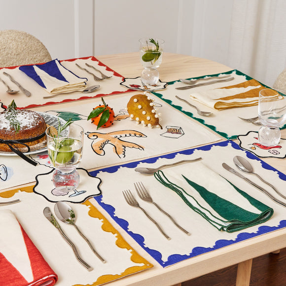 Backgammon Embroidered Linen Napkin (Set of 4)