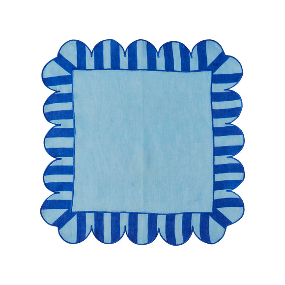 Jardin Embroidered Linen Scalloped Stripe Napkin (Set of 4)